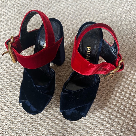 Prada Velvet Chunk Heel Platform Sandals - Picture 9 of 12